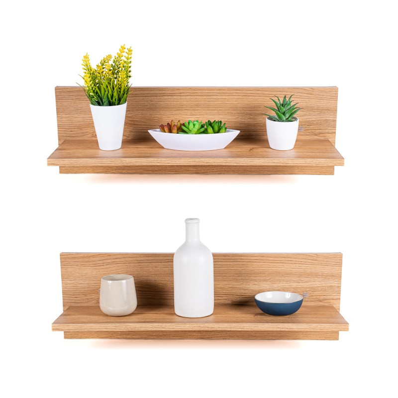 Duo d'Etagères Décoratives Murales L Effet Bois