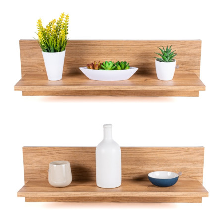 Duo d'Etagères Décoratives Murales L Effet Bois