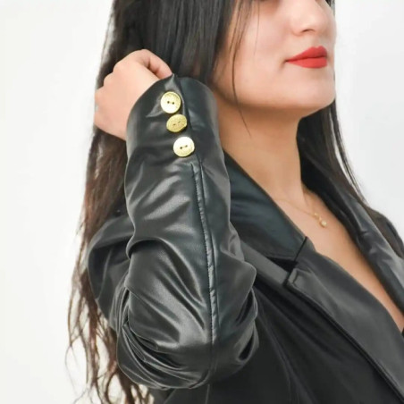Blazer simili Cuir noir Salima Fashion